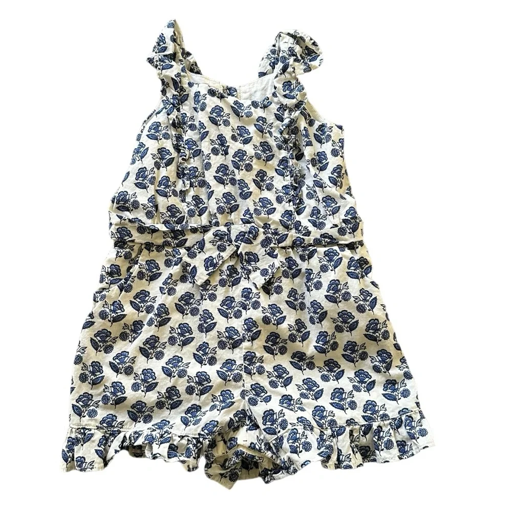 Janie & Jack Toddler Girls One Piece Ruffle Romper Blue & White 18 To 24 Months.